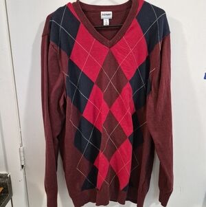 Old Navy Men's V-Neck Argyle Sweater - Red  Maroon Size XL TG XG